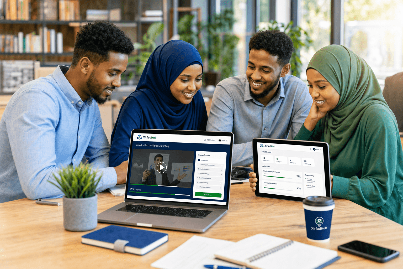 Somali students learning together on XirfadHub